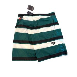 PRADA UB334 Men's Strip Boxer Baiadera Nylon Green Swim Suit Sz. 46- 32" Waist
